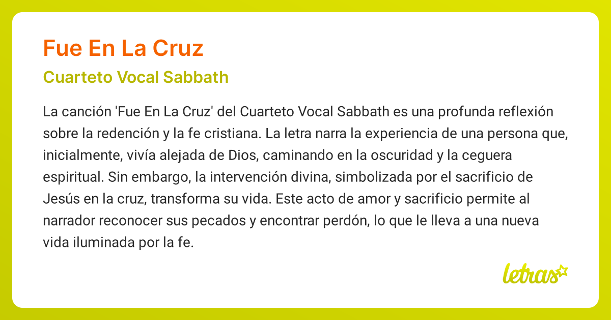 Significado de la canción FUE EN LA CRUZ (Cuarteto Vocal Sabbath ...