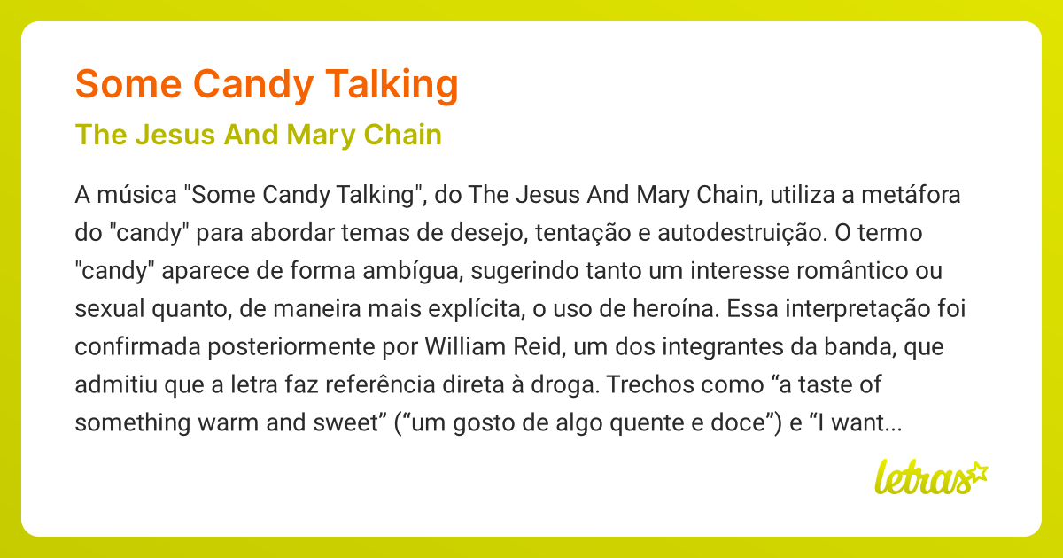 Significado da música SOME CANDY TALKING (The Jesus And Mary Chain ...