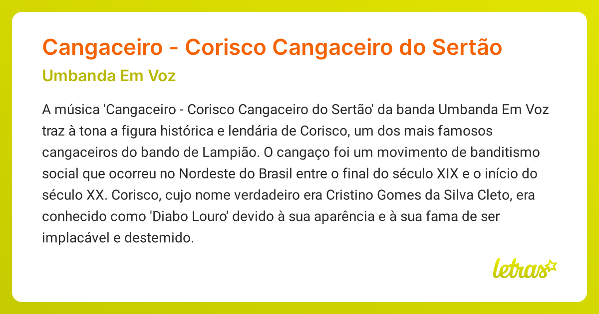Significado da música Cangaceiro - Corisco Cangaceiro do Sertão ...