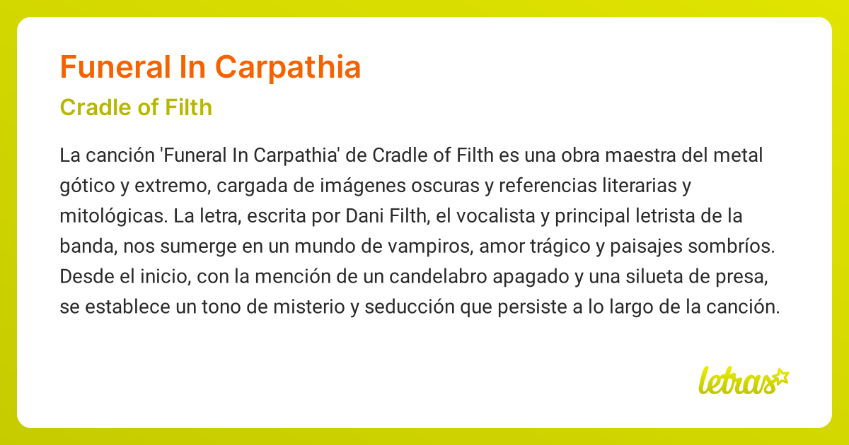 Significado de la canción FUNERAL IN CARPATHIA (Cradle of Filth
