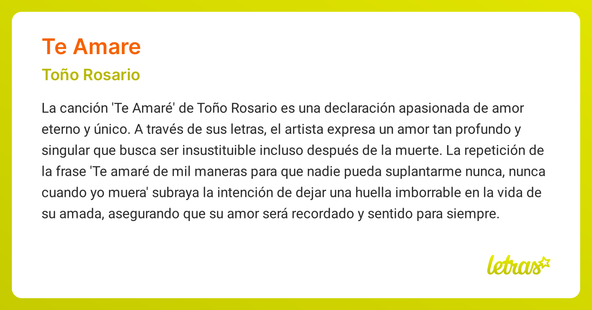 Significado de la cancion TE AMARE Tono Rosario LETRAS.COM
