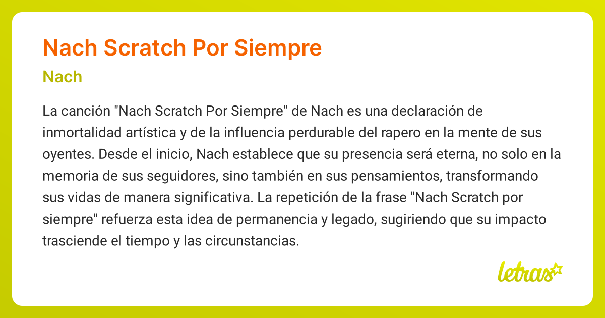 Significado de la canción NACH SCRATCH POR SIEMPRE (Nach) - LETRAS.COM