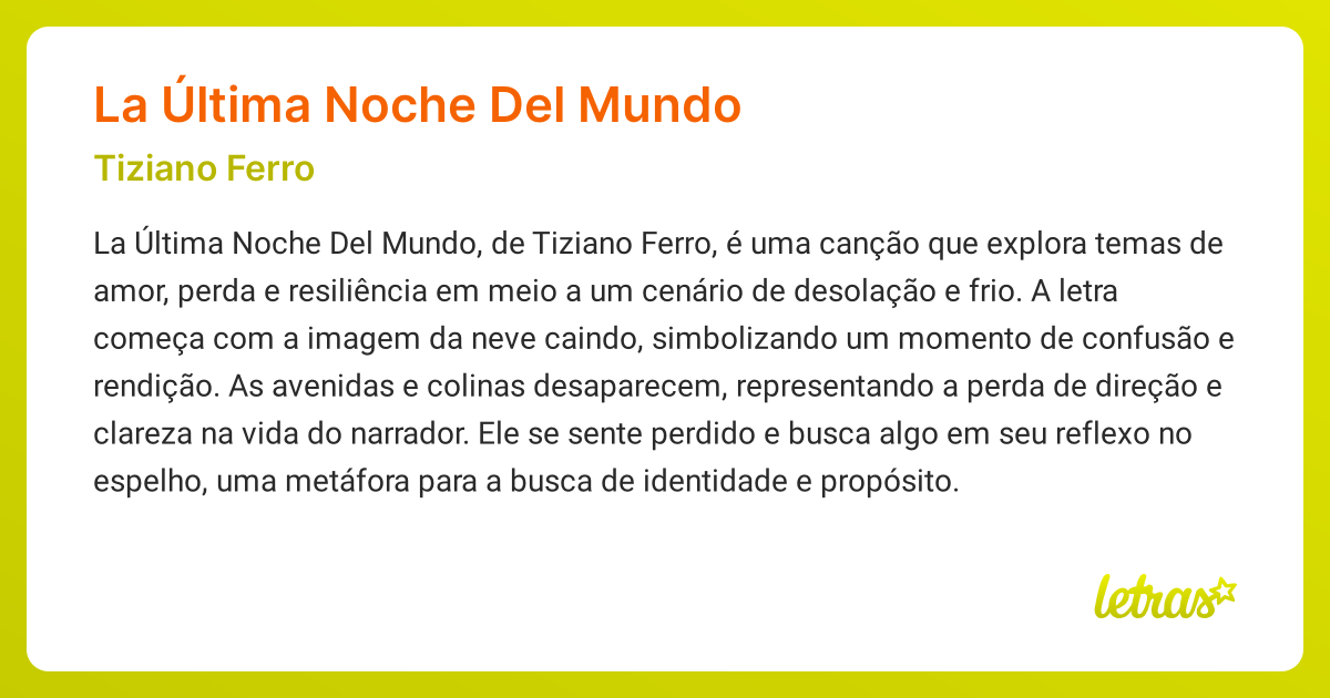 Significado da música LA ÚLTIMA NOCHE DEL MUNDO (Tiziano Ferro ...