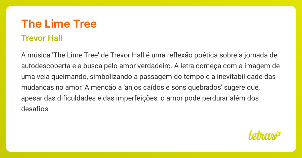 Significado da música THE LIME TREE (Trevor Hall) LETRAS.MUS.BR