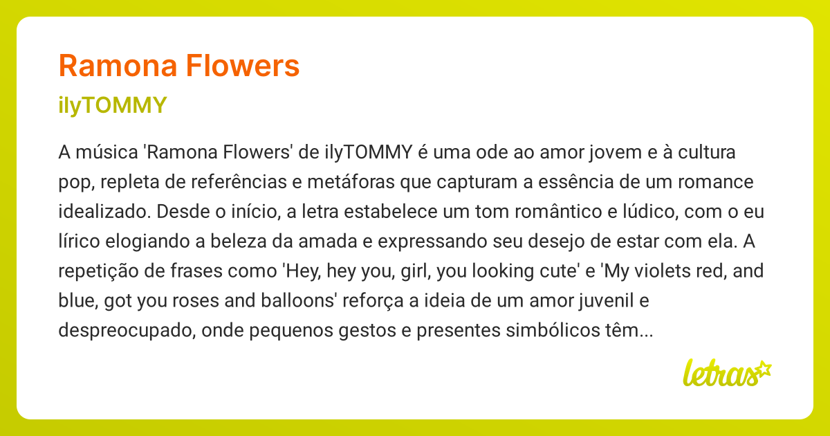 Significado da música RAMONA FLOWERS (ilyTOMMY) LETRAS.MUS.BR
