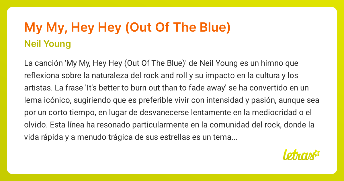Significado de la canción My My, Hey Hey (Out Of The Blue) (Neil Young ...