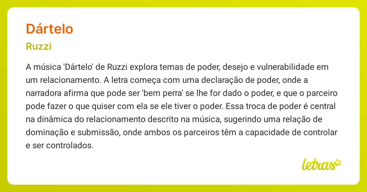Significado da música DÁRTELO (Ruzzi) - LETRAS.MUS.BR