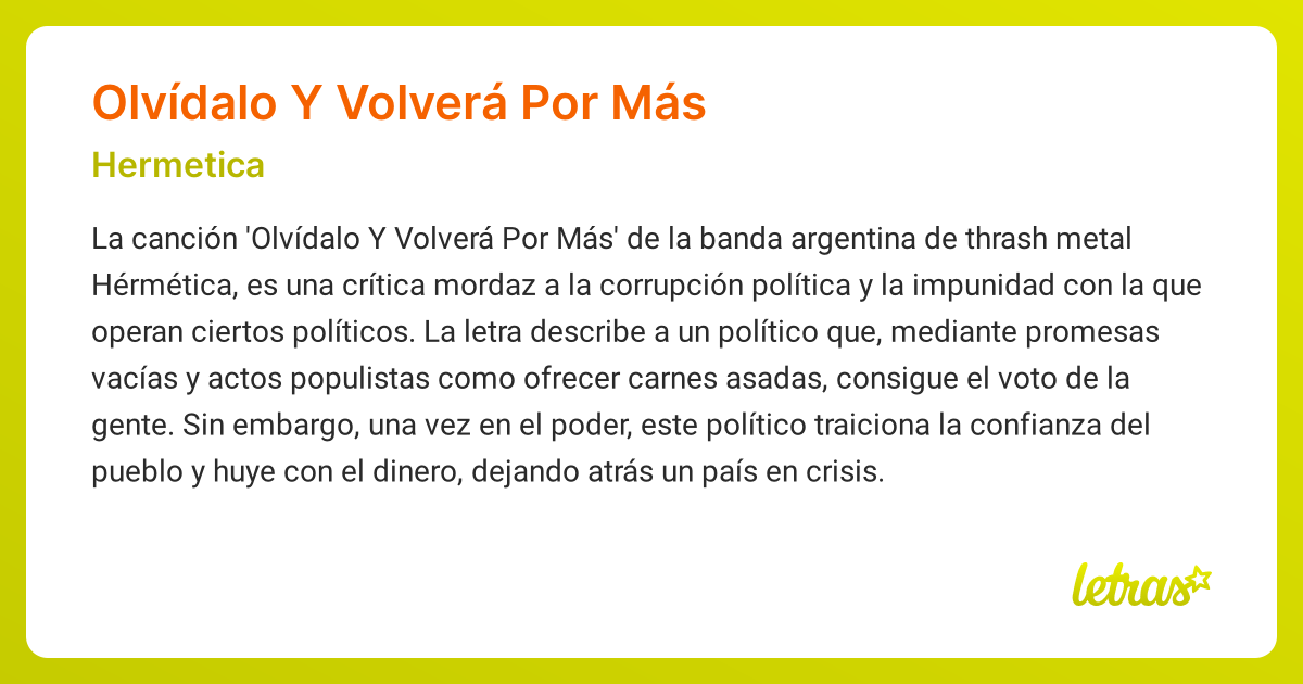 Significado de la canción OLVÍDALO Y VOLVERÁ POR MÁS (Hermetica ...