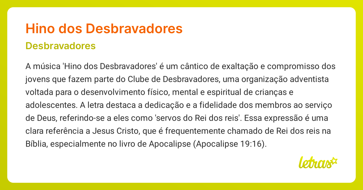 Significado da música HINO DOS DESBRAVADORES (Desbravadores) - LETRAS ...