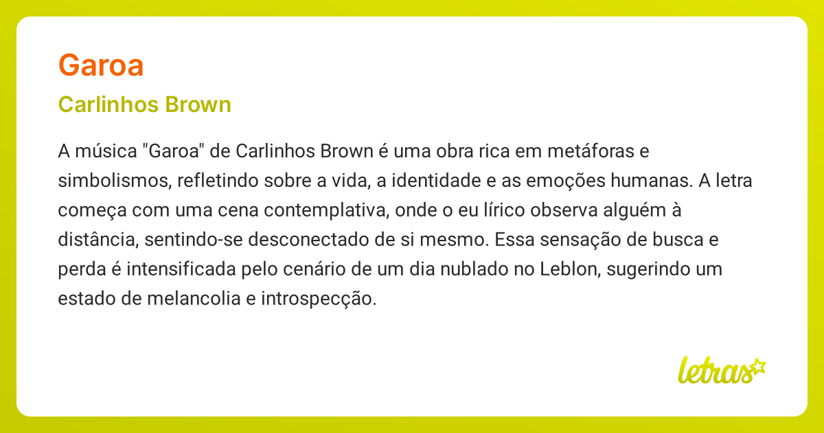 Significado da música GAROA (Carlinhos Brown) - LETRAS.MUS.BR