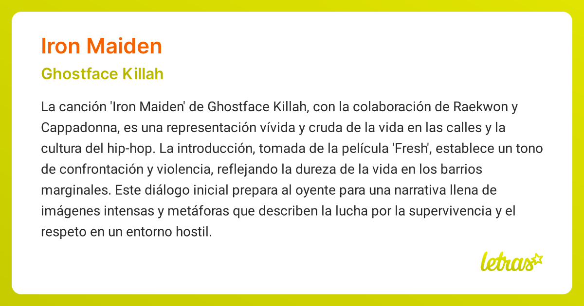 Significado de la canción IRON MAIDEN (Ghostface Killah)