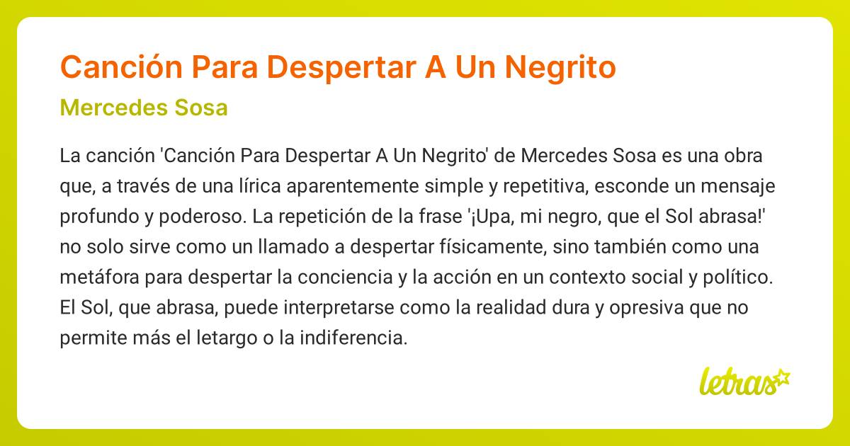 Significado de la canción Canción Para Despertar A Un Negrito (Mercedes ...