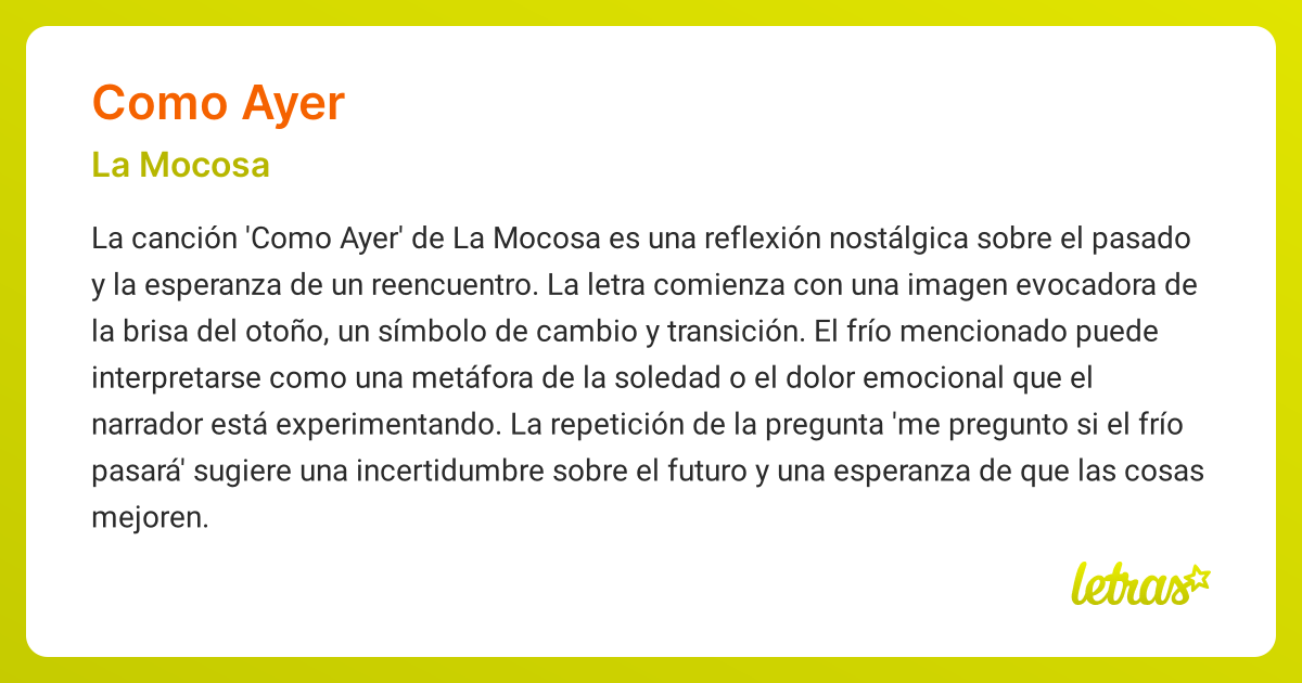 Significado de la canción COMO AYER (La Mocosa) - LETRAS.COM