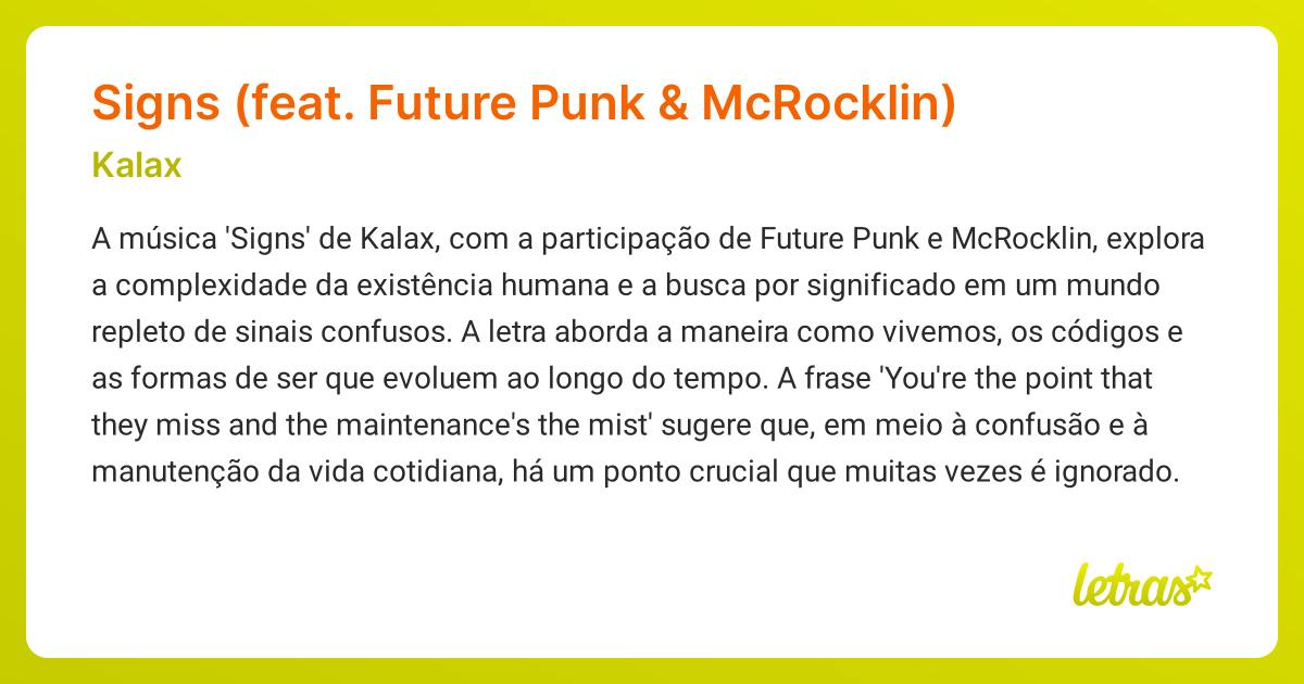 Significado da música Signs (feat. Future Punk & McRocklin) (Kalax ...