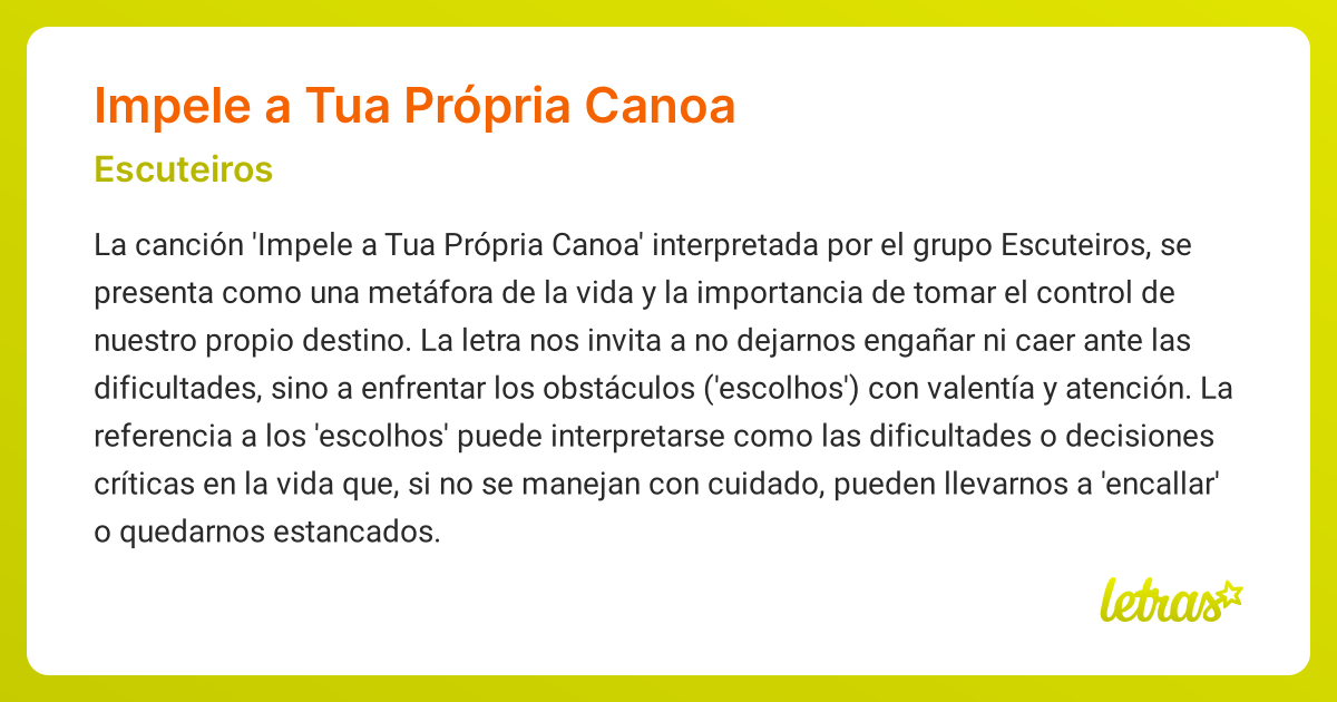 Significado de la canción IMPELE A TUA PRÓPRIA CANOA (Escuteiros ...