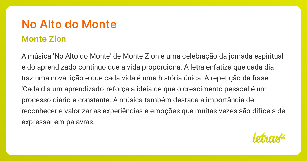 Significado da música NO ALTO DO MONTE (Monte Zion) LETRAS.MUS.BR