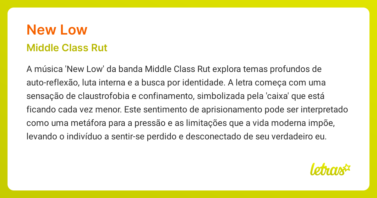Significado da música NEW LOW (Middle Class Rut) - LETRAS.MUS.BR