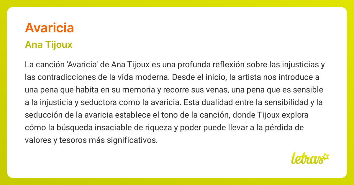 Significado de la canción AVARICIA (Ana Tijoux) - LETRAS.COM