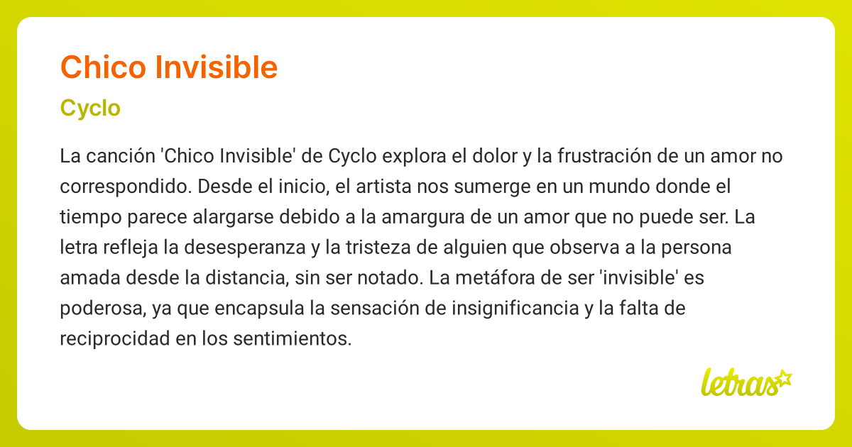 Significado de la canción CHICO INVISIBLE (Cyclo) - LETRAS.COM