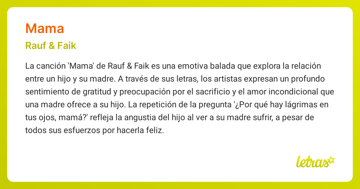 Significado de la canción MAMA (Rauf & Faik) - LETRAS.COM