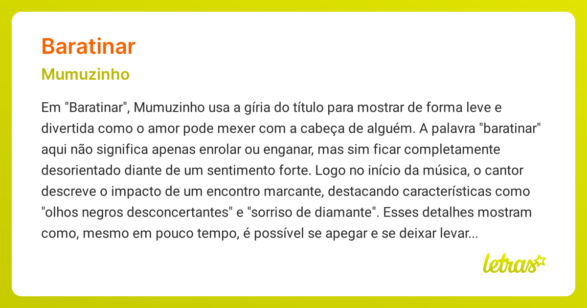 Significado da música BARATINAR (Mumuzinho) - LETRAS.MUS.BR