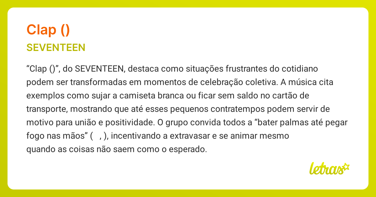 Significado da música CLAP (박수) (SEVENTEEN) - LETRAS.MUS.BR