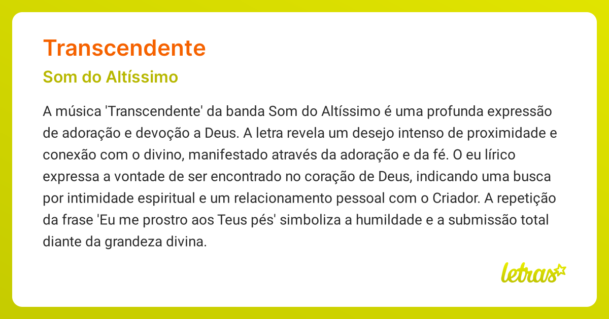 Significado da música TRANSCENDENTE (Som do Altíssimo) - LETRAS.MUS.BR