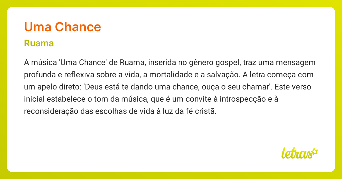Significado da música UMA CHANCE (Ruama) - LETRAS.MUS.BR