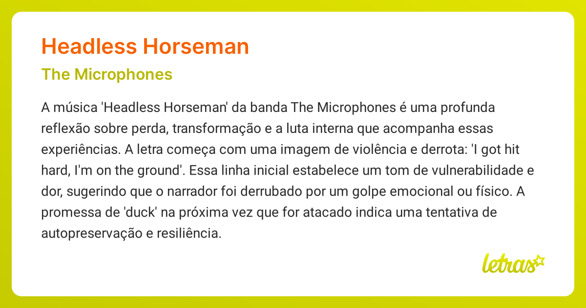 Significado da música HEADLESS HORSEMAN (The Microphones) LETRAS.MUS.BR