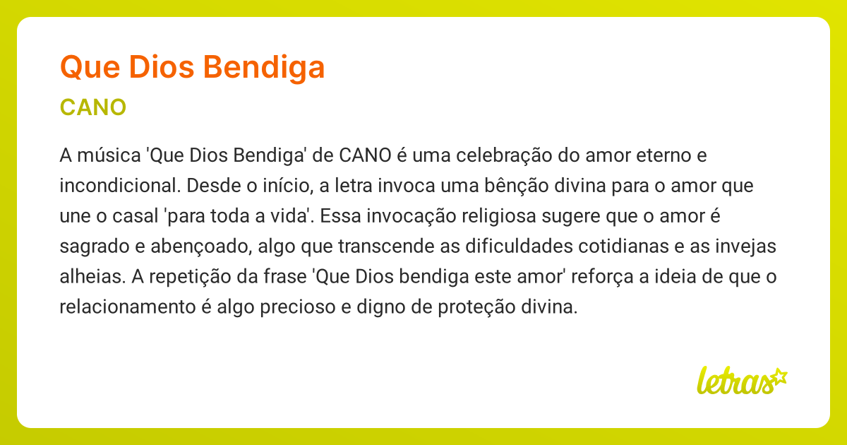Significado da música QUE DIOS BENDIGA (CANO) - LETRAS.MUS.BR