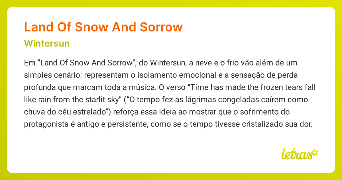 Significado da música LAND OF SNOW AND SORROW (Wintersun) LETRAS.MUS.BR