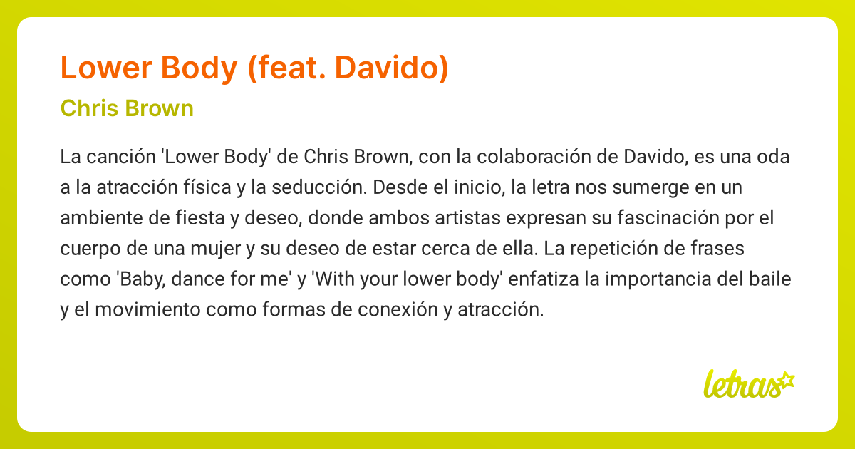 Significado de la canción LOWER BODY (FEAT. DAVIDO) (Chris Brown ...
