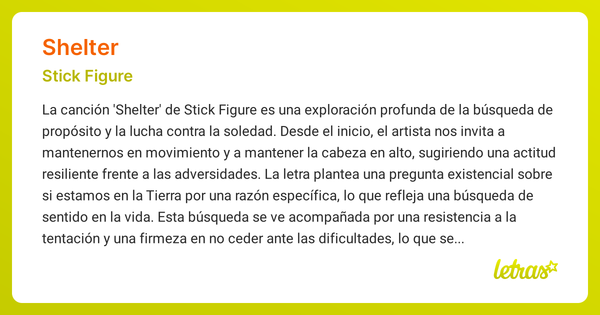 Significado de la canción SHELTER (Stick Figure)
