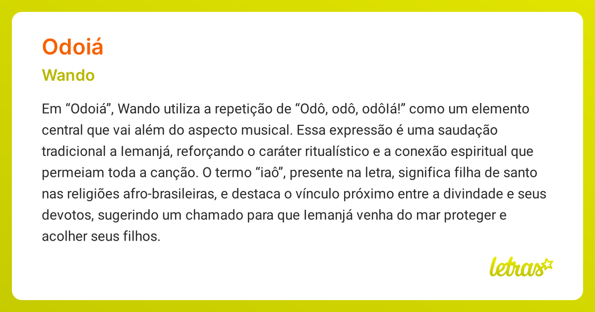 Significado Da Música Odoiá Wando Letras Mus Br