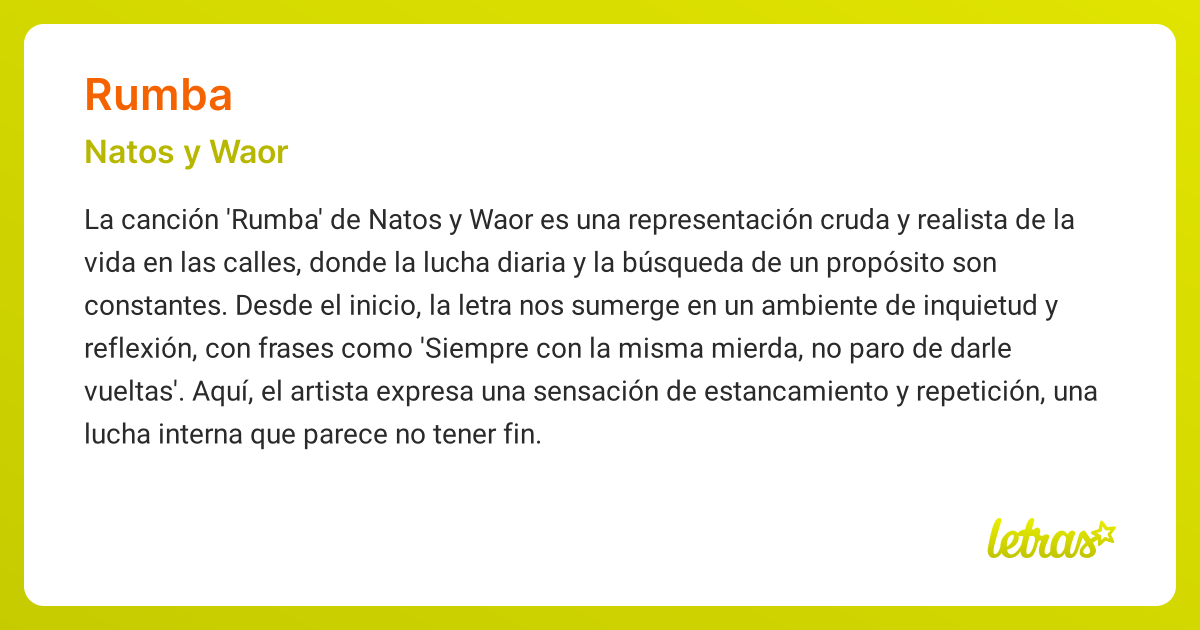 Significado de la canción RUMBA (Natos y Waor) - LETRAS.COM