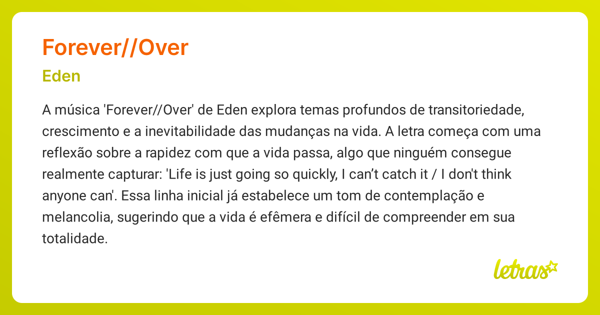 Significado da música FOREVER//OVER (Eden) - LETRAS.MUS.BR
