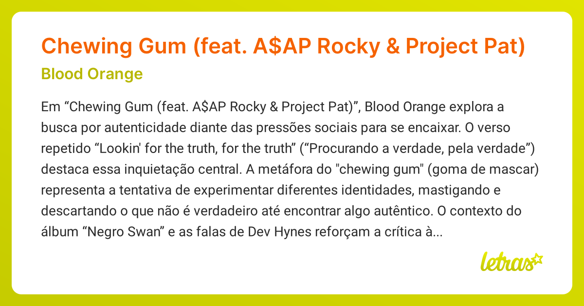 Significado da música Chewing Gum (feat. AAP Rocky & Project Pat