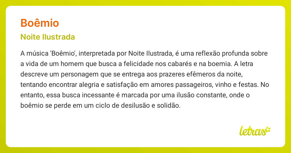 Significado da música BOÊMIO (Noite Ilustrada) - LETRAS.MUS.BR