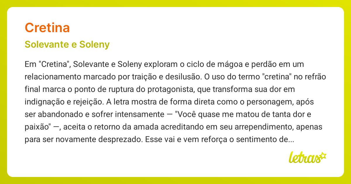 Significado da música CRETINA (Solevante e Soleny) - LETRAS.MUS.BR