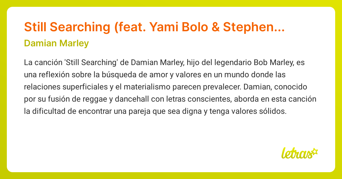 Significado de la canción Still Searching (feat. Yami Bolo 