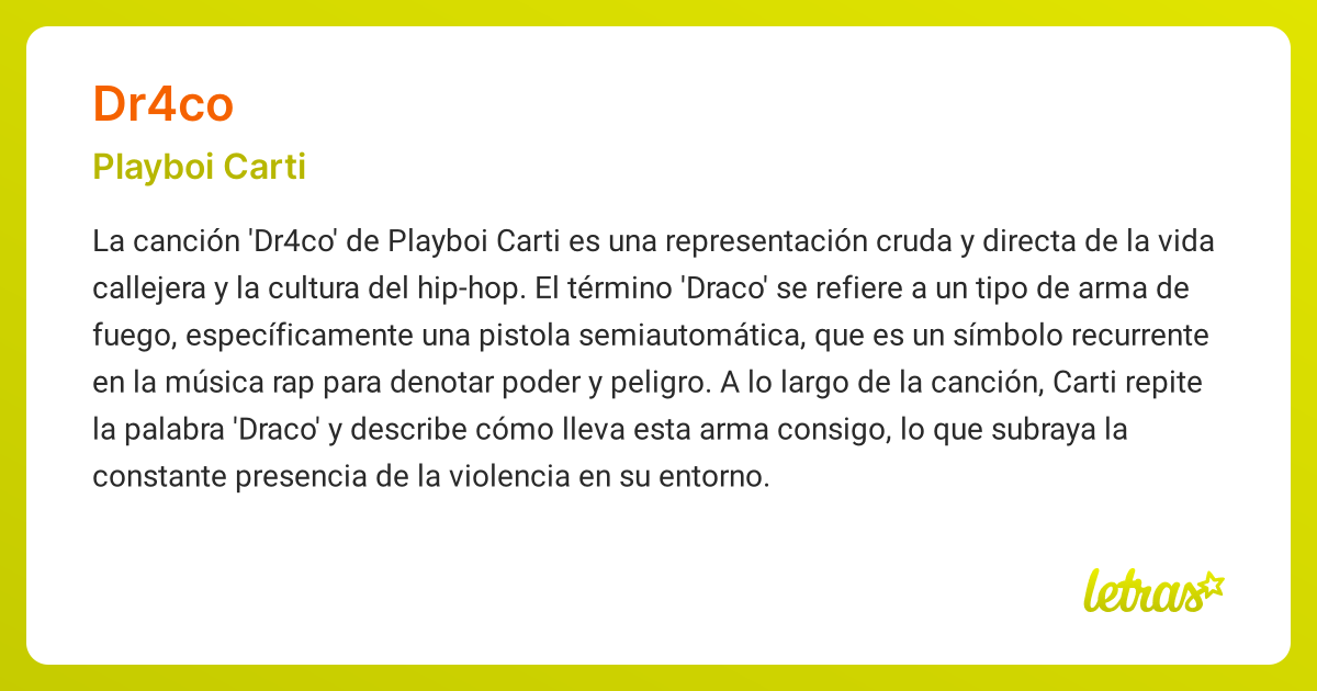 Significado de la canción DR4CO (Playboi Carti) - LETRAS.COM