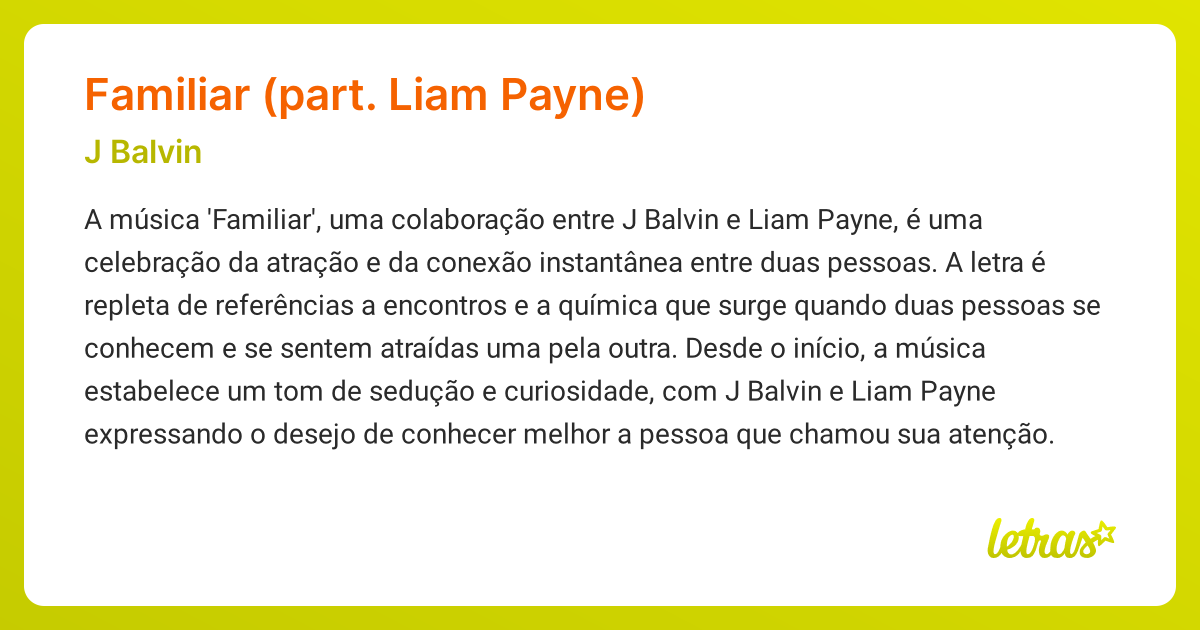 Significado da música FAMILIAR (PART. LIAM PAYNE) (J Balvin) - LETRAS ...