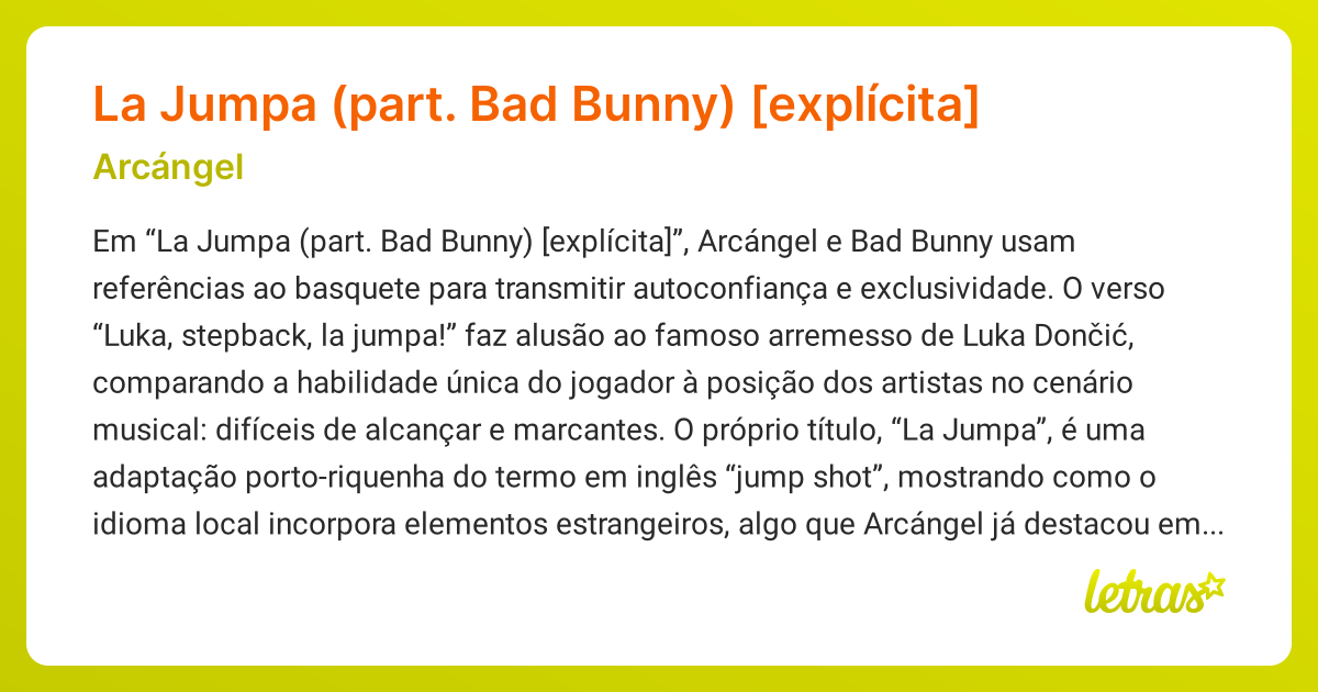 Significado da música La Jumpa (part. Bad Bunny) [explícita] (Arcángel) - LETRAS.MUS.BR