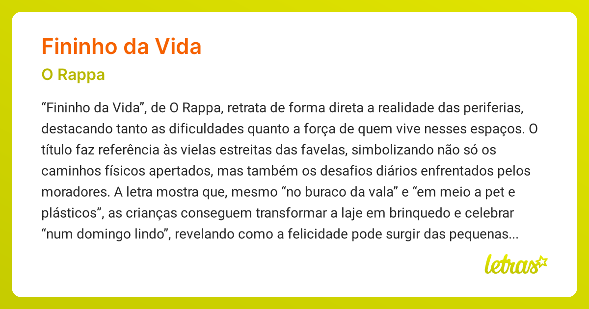 Significado da música FININHO DA VIDA (O Rappa) - LETRAS.MUS.BR
