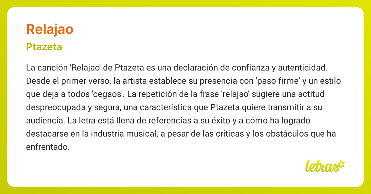 Significado de la canción RELAJAO (Ptazeta) - LETRAS.COM