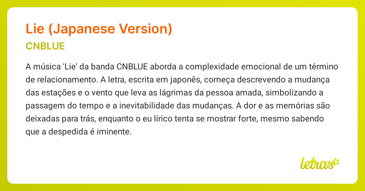 Significado da música LIE (JAPANESE VERSION) (CNBLUE) - LETRAS.MUS.BR
