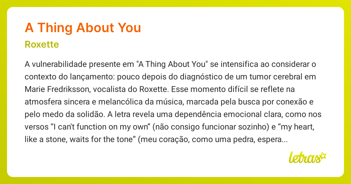 Significado da música A THING ABOUT YOU (Roxette) - LETRAS.MUS.BR