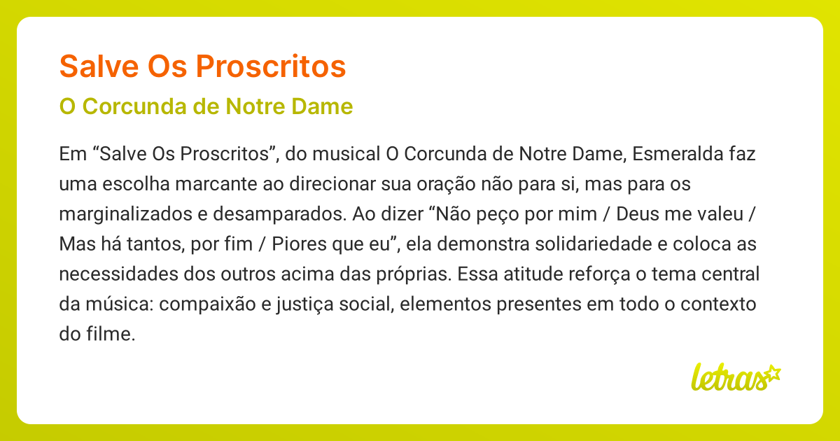Significado da música SALVE OS PROSCRITOS (O Corcunda de Notre Dame ...