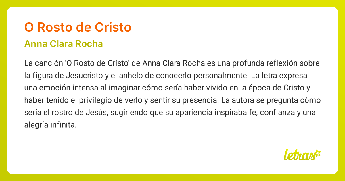 Significado de la canción O ROSTO DE CRISTO (Anna Clara Rocha) - LETRAS.COM
