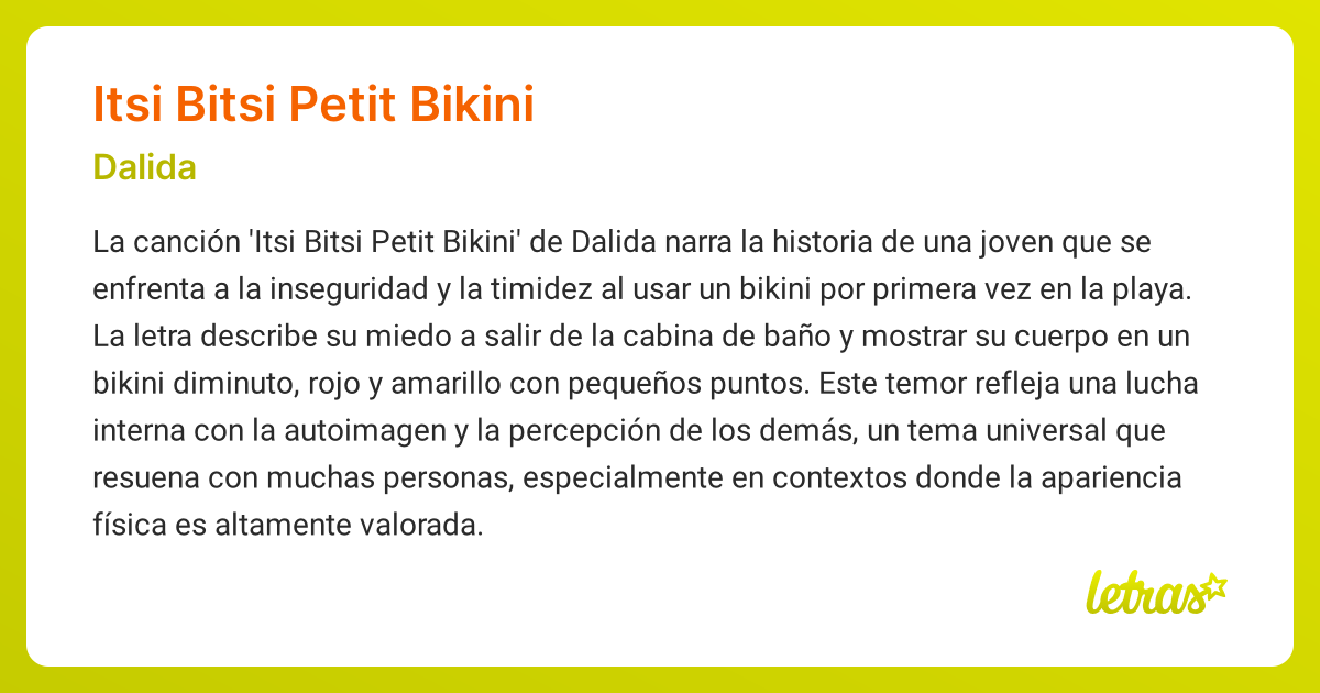 Significado de la canción ITSI BITSI PETIT BIKINI (Dalida) - LETRAS.COM